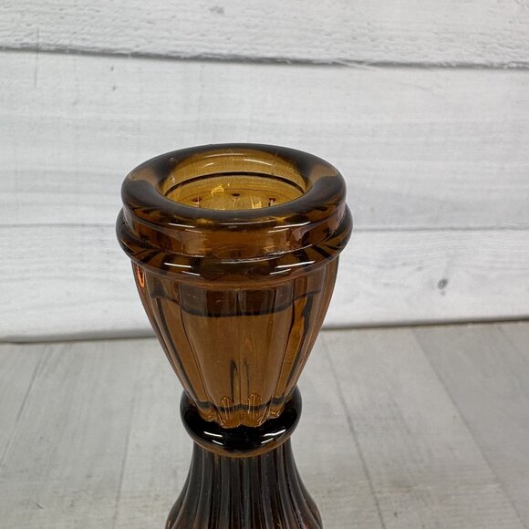 Vintage Robert Stanley Amber Glass Tapered Candles Sticks 6.5" Holders Set Of 2 - Picture 12 of 16